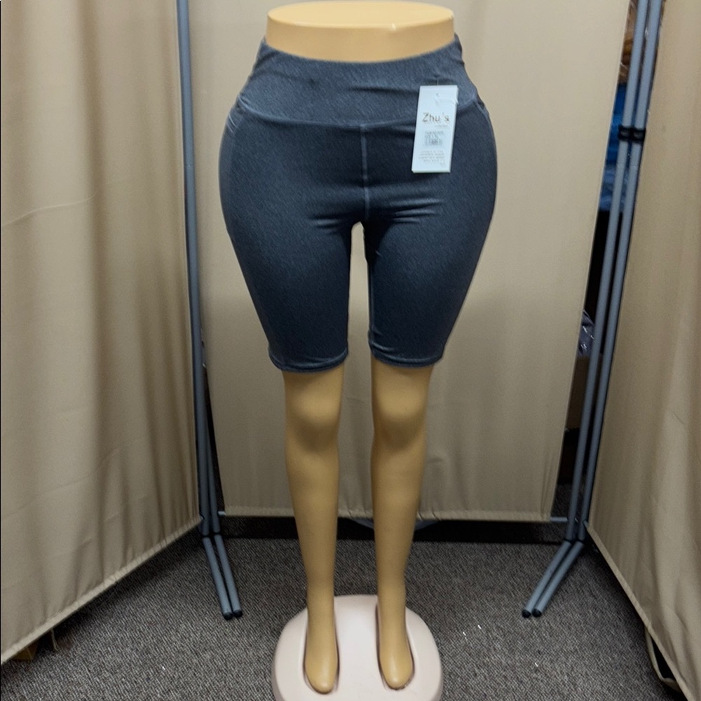 Gray High-Waisted Bike Shorts with Stretchy Fit